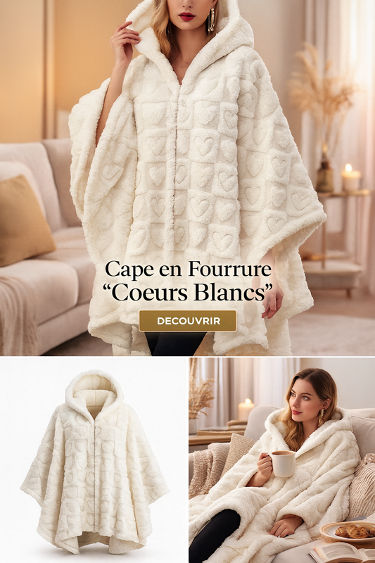 Poncho Plaid Doux à Capuche – Motif Cœurs | Ultra Chaud & Confort