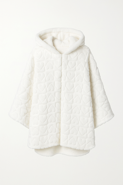 Poncho Plaid Doux à Capuche – Motif Cœurs | Ultra Chaud & Confort