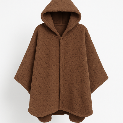 Poncho Plaid Doux à Capuche – Motif Cœurs | Ultra Chaud & Confort