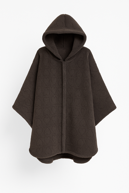 Poncho Plaid Doux à Capuche – Motif Cœurs | Ultra Chaud & Confort